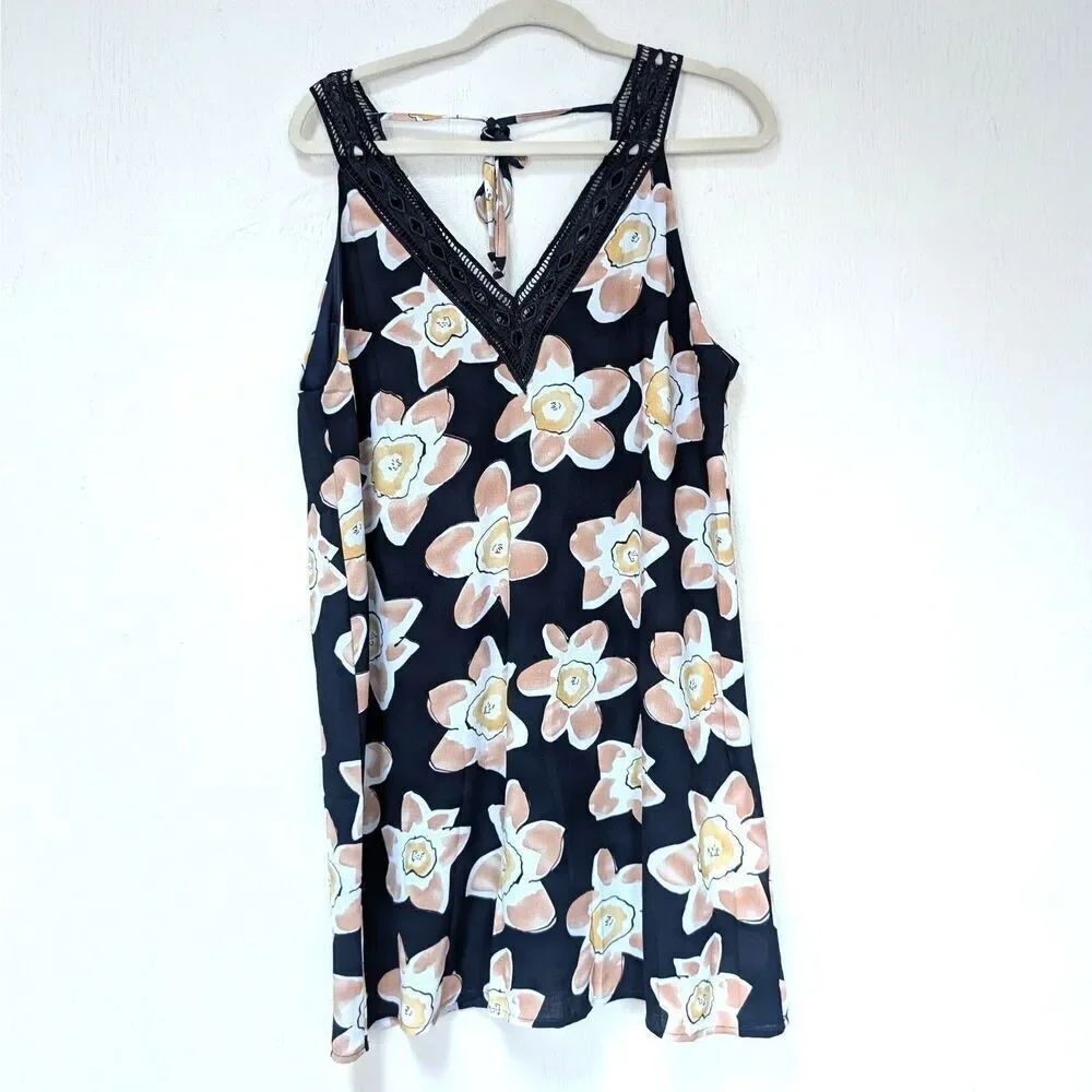 Entro Slip Dress Navy Floral Sundress Size Large NWT Boho Summer